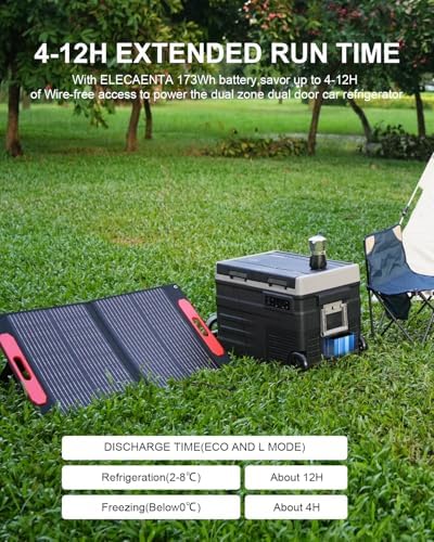 ELECAENTA 12V Refrigerator with Battery, 43qt Dual Zone, Support DC/AC/Solar/Battery Powered, Portable Car Fridge Freezer -4℉~68℉, Electric Cooler for Vehicles Camping Travel Fishing Road Trips
