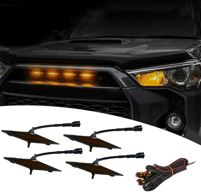 Smoked LED Grille Light Kit, LED Light with Wire, Compatible with Toyota 4Runner TRD Pro Grille 2014-2019, 1 Set (Amber Light)
