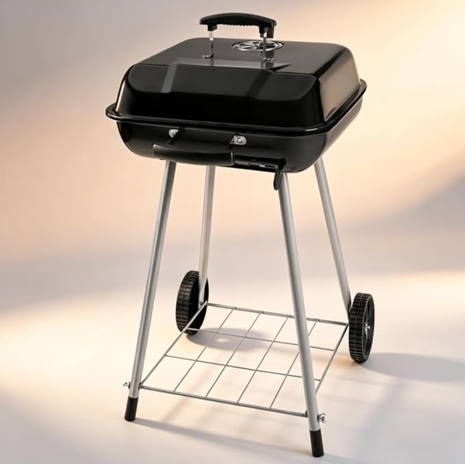 17.5 Inch Round Charcoal Grill, Outdoor Portable Barbecue Grill with Rolling Wheels & Adjustable Air Dampers, Ideal for Backyard, Camping, Patio, Garden and Outdoor Cooking