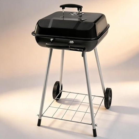 17.5 Inch Round Charcoal Grill, Outdoor Portable Barbecue Grill with Rolling Wheels & Adjustable Air Dampers, Ideal for Backyard, Camping, Patio, Garden and Outdoor Cooking