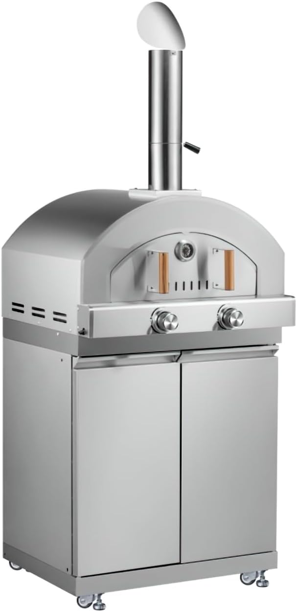 Kitchen outdoor module combination barbecue grill with gas pizza stove and sink module, stainless steel, 3-piece set