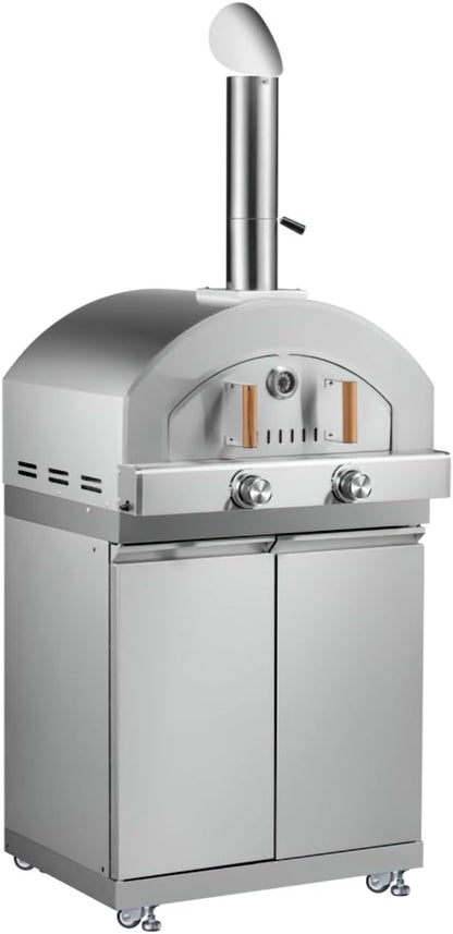 Kitchen outdoor module combination barbecue grill with gas pizza stove and sink module, stainless steel, 3-piece set