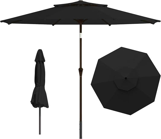 9ft 2-Tiers Patio Umbrella,Outdoor Market Table Umbrella with Push-Button Tilt & Crank | UV Protection,Suit for Backyard,Garden,Pool,Deck(Black)