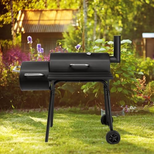 Portable Charcoal Grill 40" - Heavy-Duty Outdoor BBQ with Thermometer & Doors, Perfect for Camping, Beach, Garden, Patio & Backyard Use (Black, 111x54x93cm)