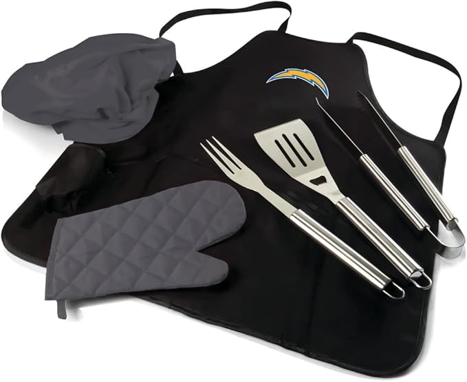 Picnic TIME BBQ Apron Tote Pro Grill Set, (Black with Gray Accents)