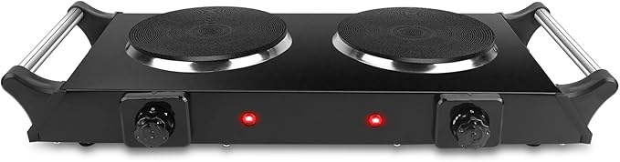 Electric Hot Plate for Cooking, 2000W Portable Cooking Stove Countertop Dual Burner Cooktop, Adjustable Temperature Control for All Cookwares Home Camp RV, Easy to Clean (Black)