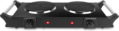 Electric Hot Plate for Cooking, 2000W Portable Cooking Stove Countertop Dual Burner Cooktop, Adjustable Temperature Control for All Cookwares Home Camp RV, Easy to Clean (Black)