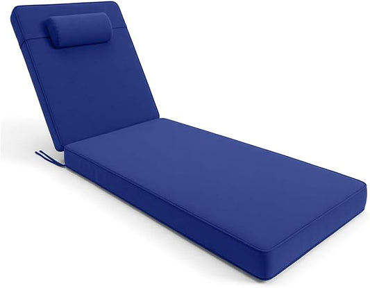 Chaise Lounge Cushion for Outdoor Furniture, Waterproof, Fade-Resistant and Tear Resistant, Patio Lounger Pads with Removable Cover for Pool, Deck, Lawn, 72x21x4 Inch, Royal Blue