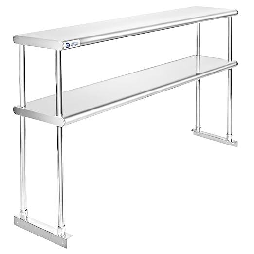 GRIDMANN NSF Stainless Steel Commercial 2 Tier Double Overshelf 60 in. x 12 in. for Kitchen Prep & Work Table