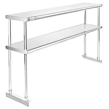GRIDMANN NSF Stainless Steel Commercial 2 Tier Double Overshelf 60 in. x 12 in. for Kitchen Prep & Work Table