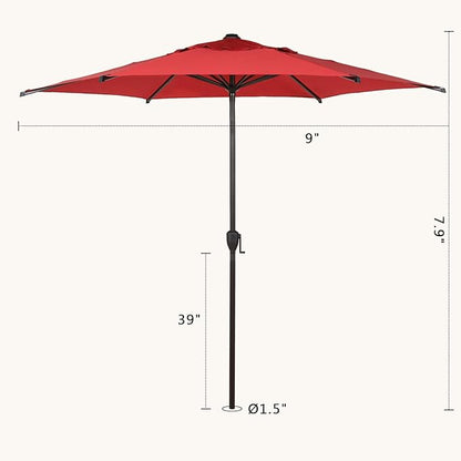 Abba Patio 9FT Lyon Outdoor Patio Umbrella Outdoor Table Umbrella with Push Button Tilt and Crank Market Umbrella 6 Sturdy Ribs UV Protection Waterproof for Garden Deck Backyard Pool, Red