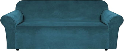 H.VERSAILTEX Stretch Velvet Sofa Covers for 3 Cushion Couch Covers Sofa Slipcovers Furniture Protector Soft with Non Slip Elastic Bottom, Crafted from Thick Comfy Rich Velour (Sofa 72'-90', Deep Teal)