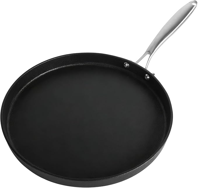 12" Cast Iron Griddle Pan with Stainlessl Steel Handle, Pre-Seasoned Nonstick Round Skillet for Stovetop, Oven and Grill, Perfect for Pancakes, Crepes, Tawa, Dosa, Tortilla