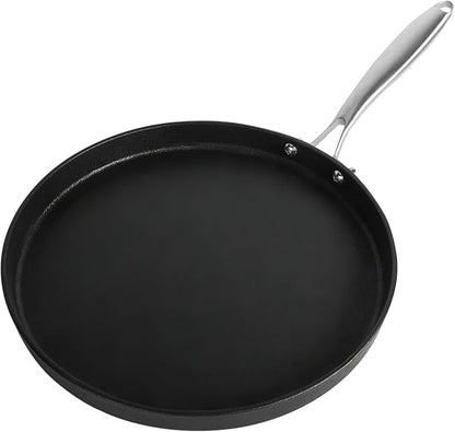 12" Cast Iron Griddle Pan with Stainlessl Steel Handle, Pre-Seasoned Nonstick Round Skillet for Stovetop, Oven and Grill, Perfect for Pancakes, Crepes, Tawa, Dosa, Tortilla