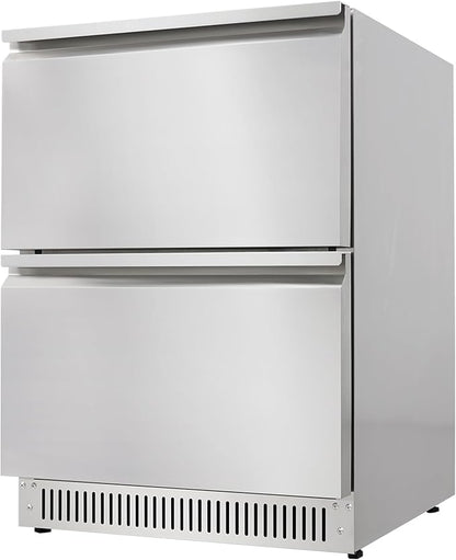 CT Copper Tailor 24 Inch Outdoor Dual Drawer Fridge,Stainless Steel Beverage Refrigerator,Freestanding or Built-In Installation,LED Touch Control,Fit for Home & Commercial Use.(4.2 Cu.Ft)