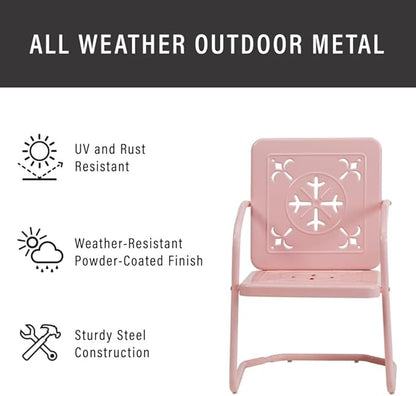Crosley Furniture Azalea 2-Piece Outdoor Chair Set, Vintage Retro Metal Patio Chairs for Dining, Porch, Deck, Pastel Pink Gloss