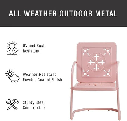 Crosley Furniture Azalea 5-Piece Vintage Outdoor Dining Set for 4, Retro Metal Round Patio Table and Chairs, Pastel Pink Gloss/White Satin