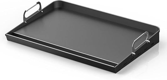 23" x 16" Portable Steel Nonstick Grill Griddle for Gas & Charcoal Grills, Flat Top BBQ Griddle Plate with Grease Groove & Removable Handle, Universal Fit for Outdoor & Home Cooking, Tailgating