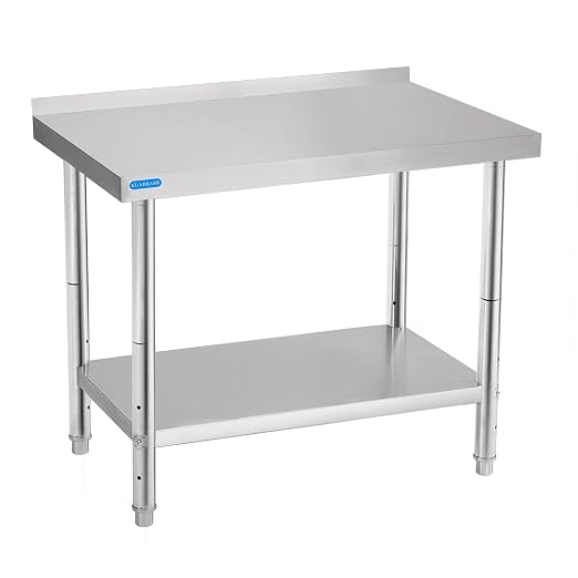 KUARBARR Stainless Steel Table for Prep & Work with Backsplash 24 x 36 Inches NSF Metal Commercial Kitchen Adjustable Under Shelf Worktable for Restaurant Home Outdoor