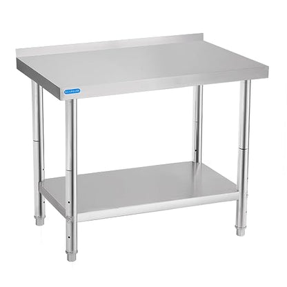 KUARBARR Stainless Steel Table for Prep & Work with Backsplash 24 x 36 Inches NSF Metal Commercial Kitchen Adjustable Under Shelf Worktable for Restaurant Home Outdoor