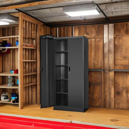 Wanfu Metal Storage Cabinet, 71”H Metal Garage Cabinet with 5 Adjustable Shelves, Locking Storage Cabinets for Garage, Home, Office, Pantry(Black)
