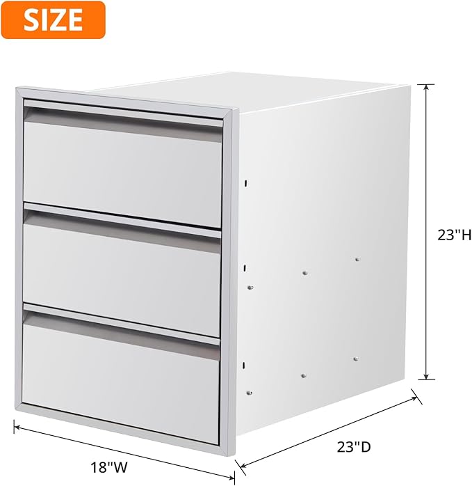 18" W x 23" H x 23" D Outdoor Kitchen Drawers with Paper Towel Holder, 3-Layer Outdoor Kitchen Access Drawer, Stainless Steel Built-in BBQ Drawer for Outdoor Kitchen Island, Patio Grill Station