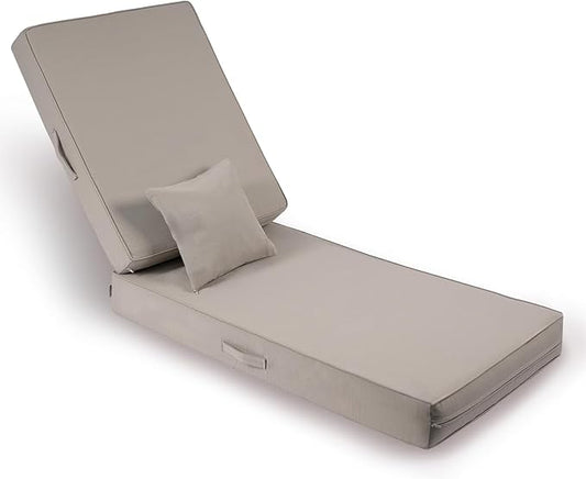 Outdoor Water-Resistant Olefin Chaise Lounge Cushions with Pillow, Weather and Fade Resistant Patio Furniture Lounge Chair Cushion Ideal for Patio, Lawn, Garden, Beige, 72" L x 21" W x 5" T