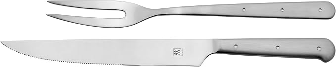 ZWILLING Porterhouse 2pc Stainless Steel Carving Knife Set with Fork in Red Presentation Box, Gift Set