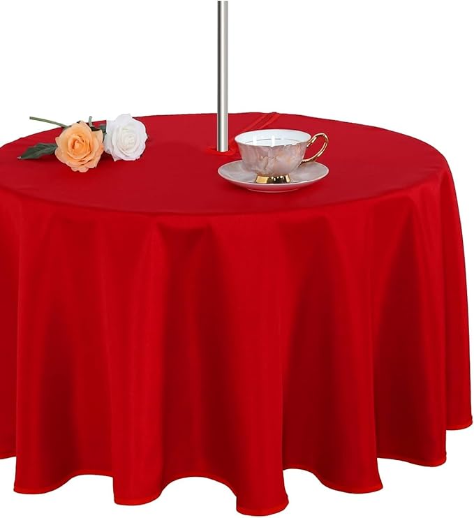 Fitable Outdoor and Indoor Tablecloth, Red, 70 Inch Round | Washable Waterproof Wrinkle Free Table Cover, Zipper and Umbrella Hole, For Spring Summer Party Picnic Camping Patio