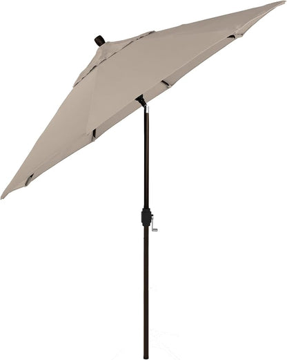California Umbrella 12-Year-Non-Fading, 9Ft Premium Sunbrella Patio Umbrella, Hand-Crank, Button-Tilt, Bronze Frame, Taupe Fabric