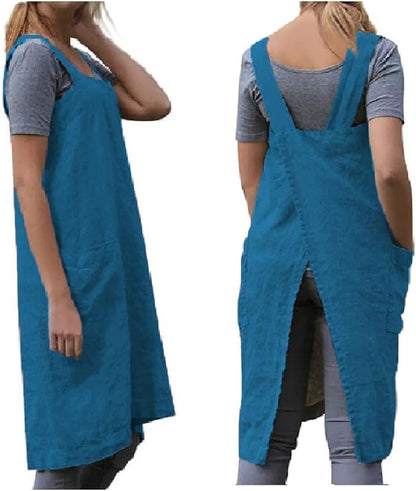 TBA Cotton Linen Apron Cross Back Apron for Women with Big Pockets Square Pinafore Dress for Baking Cooking BBQ & Grill