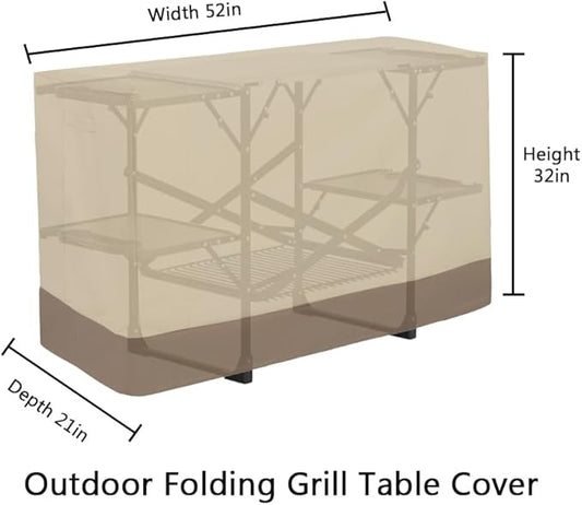 Outdoor Slim-Fold Cook Station Cover Waterproof Heavy Duty Portable Outdoor Folding Grill Table Cover, Beige