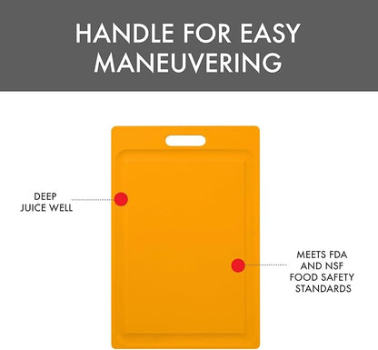 Dexas NSF Certified Polysafe Cutting Board with Handle and Juice Well, 12 x 18 inches, Reversible Kitchen Cutting Board, Yellow