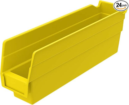 Akro-Mils 30110 Heavy Duty Plastic Shelf Bins, 12"x 3"x 4", Yellow, 24-Pack | Heavy Duty Nesting Storage Bins for Garage, Closet, Refrigerator, Kitchen, Cabinet, Drawer Organization, Pantry Organization