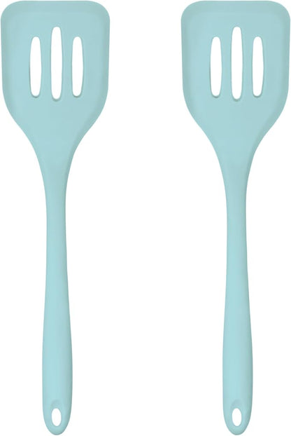 Silicone Slotted Turner Set – 2-Piece Set of Turner Spatulas for Eggs and Pancakes – Kitchen Tools & Accessories with Comfortable Handles, Heat-Resistant Utensils for Cooking and Baking – Pastel Blue
