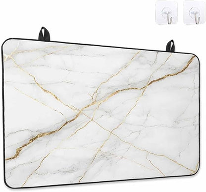 Stove Top Covers for Electric Stove 24x21 Inches, White Marble HeatResistant Glass Cooktop Protector, Nature Marble Crack Yellow-golden Lines Ceramic Stovetop Countertop Covers Mat, Modern Oven Cover