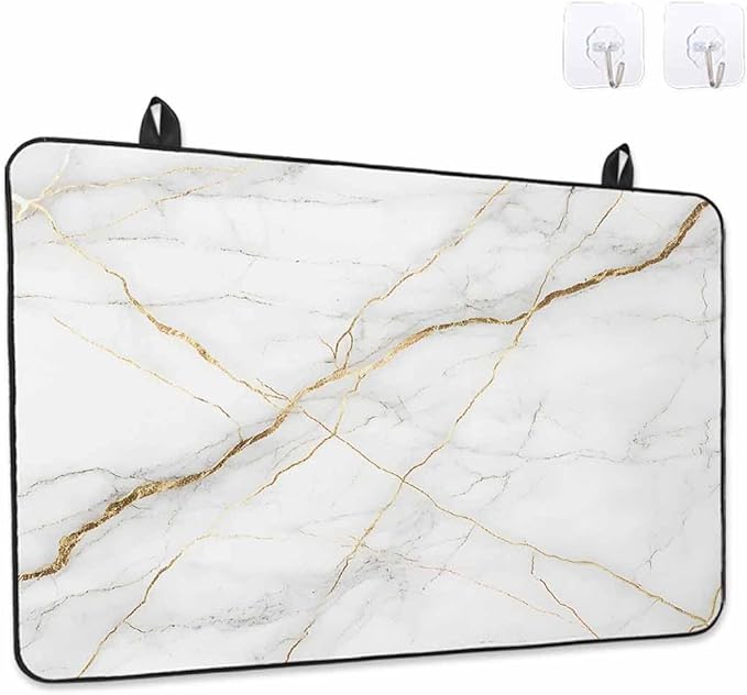 Stove Top Covers for Electric Stove 28.5x20.5 Inches, White Marble HeatResistant Glass Cooktop Protector, Nature Marble Crack Yellow-golden Lines Ceramic Stovetop Countertop Covers Mat, Oven Cover