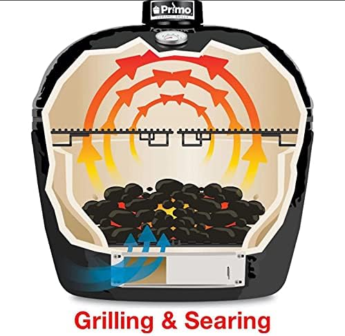 AMS Fireplace Primo Kamado Ceramic Cooker Grill Oval XL 400 With Stainless Steel Grates - charcoal outdoor grilling smocking roasting backing - PGCXLH, black, 28 Width, 21.5 Depth, 27-1/2 Hight