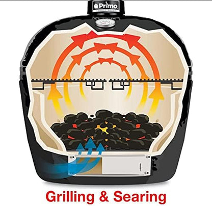 AMS Fireplace Primo Kamado Ceramic Cooker Grill Oval XL 400 With Stainless Steel Grates - charcoal outdoor grilling smocking roasting backing - PGCXLH, black, 28 Width, 21.5 Depth, 27-1/2 Hight