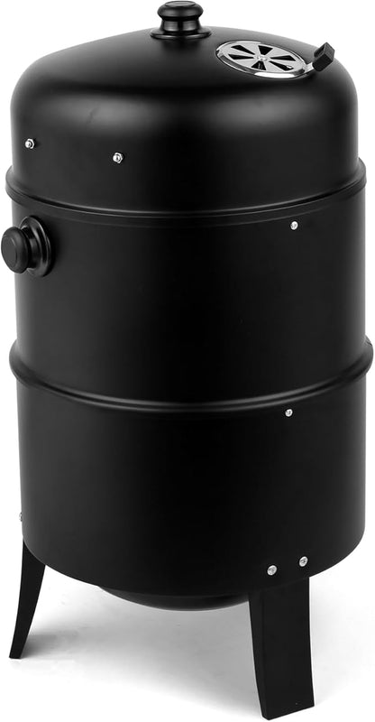 31.5" Portable Adjustable Barrel Charcoal Grill,Metal Outdoor Barbecue Smoker,Heavy Duty Outdoor BBQ Grill,Vertical Camping Barbecue Grill,with Thermometer,for Garden Patio Beach Backyard (Black)