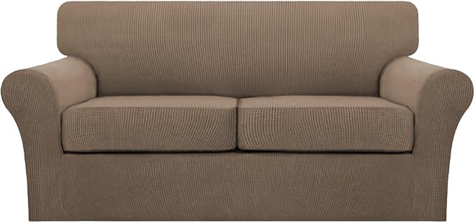 Turquoize 3 Piece Sofa Covers for 2 Cushion Couch Sofa Slipcover Soft Couch Cover for Dogs-Washable Sofa Furniture Cover with 2 Individual Cushion Covers, Feature Fabric (2 Cushion Sofa, Macchiato)