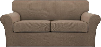 Turquoize 3 Piece Sofa Covers for 2 Cushion Couch Sofa Slipcover Soft Couch Cover for Dogs-Washable Sofa Furniture Cover with 2 Individual Cushion Covers, Feature Fabric (2 Cushion Sofa, Macchiato)