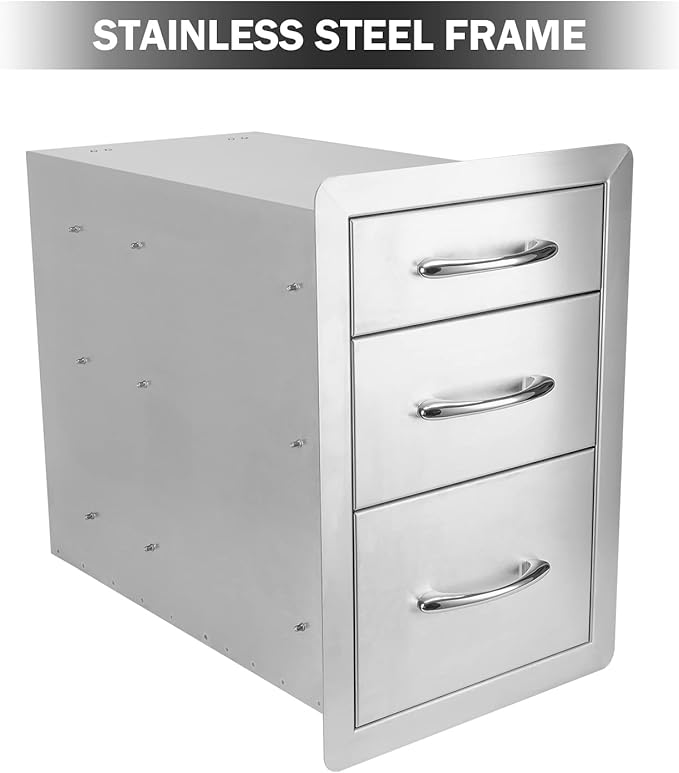 Stanbroil Outdoor Kitchen Drawers Stainless Steel - 15W x 21.5H x 23D Inch, Triple Access Drawer Flush Mount for Outdoor Kitchen or BBQ Island
