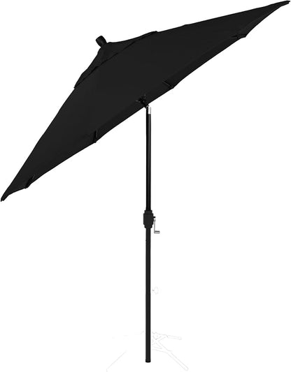 California Umbrella 12-Year-Non-Fading, 9Ft Premium Sunbrella Patio Umbrella, Hand-Crank, Button-Tilt, Black Frame, Black Fabric