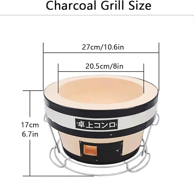 Round Table Top Charcoal Grill, Japanese Ceramic Clay BBQ Grill, Portable Barbecue Stove, Indoor Outdoor Charcoal Cooker,Charcoal Grill