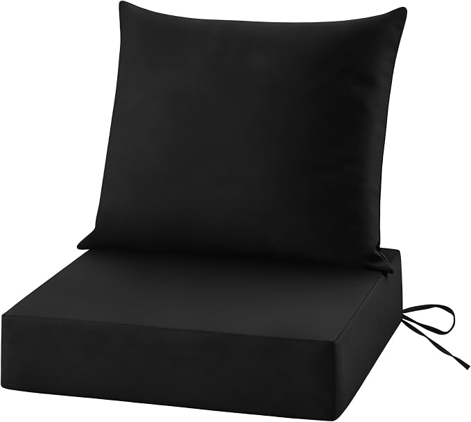 Patio Cushions for Outdoor Furniture, 24x24 Outdoor Couch Cushions, Waterproof & Fade-Resistant Patio Chair Cushions with Removable Cover, Replacement Outdoor Deep Seat Cushion, Black (Set of 1)