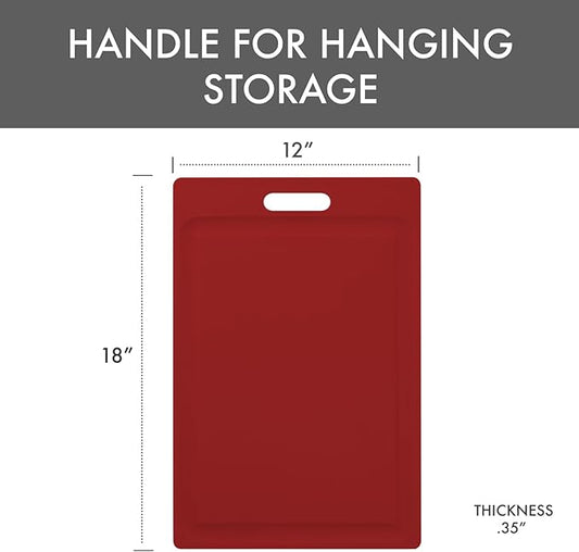 Dexas NSF Certified Polysafe Cutting Board with Handle and Juice Well, 12 x 18 inches, Reversible Kitchen Cutting Board, Red