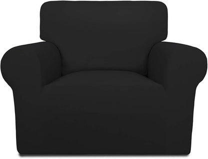 PureFit Super Stretch Chair Covers Fleece Couch Covers for Sofa Black | 1-Piece Spandex Couch Cover Soft Couch Protector, Sofa Cover Washable with Non Skid Foam and Elastic Bottom for Kids, Dogs