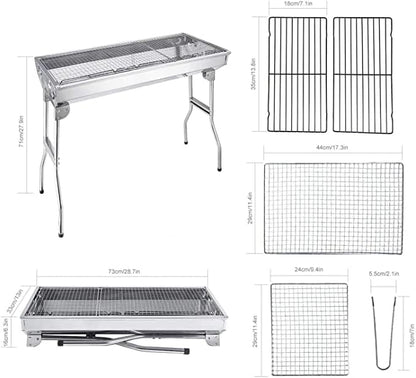 Barbecue Charcoal Grill Stainless Steel Folding Portable BBQ Tool Kits for Outdoor Cooking Camping Hiking Picnics Any Outdoor Event