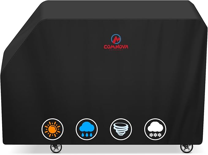 Comnova Grill Cover for Char Griller Flat Iron 4-Burner Gas Griddle - 600D Premium Gas Griddle Cover for Char Griller Waterproof & Heavy Duty, Fits E8936, 8036 Models - 63.8"L x 23"W x 37.9"H (8075)